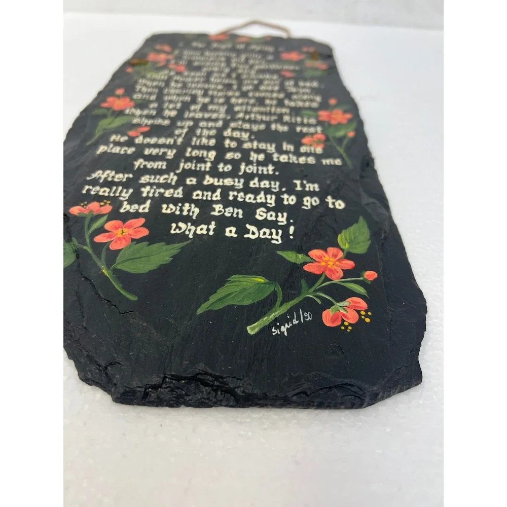 Vintage Hand Painted Slate Wall Hanging Joys of Aging Signed Farmhouse Decor